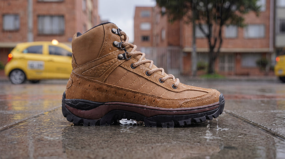 La misma bota bajo lluvia